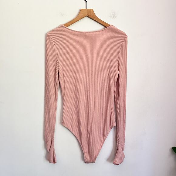 Free People Intimately Ribbed Long Sleeve Bodysuit Pink Size L - Picture 6 of 7
